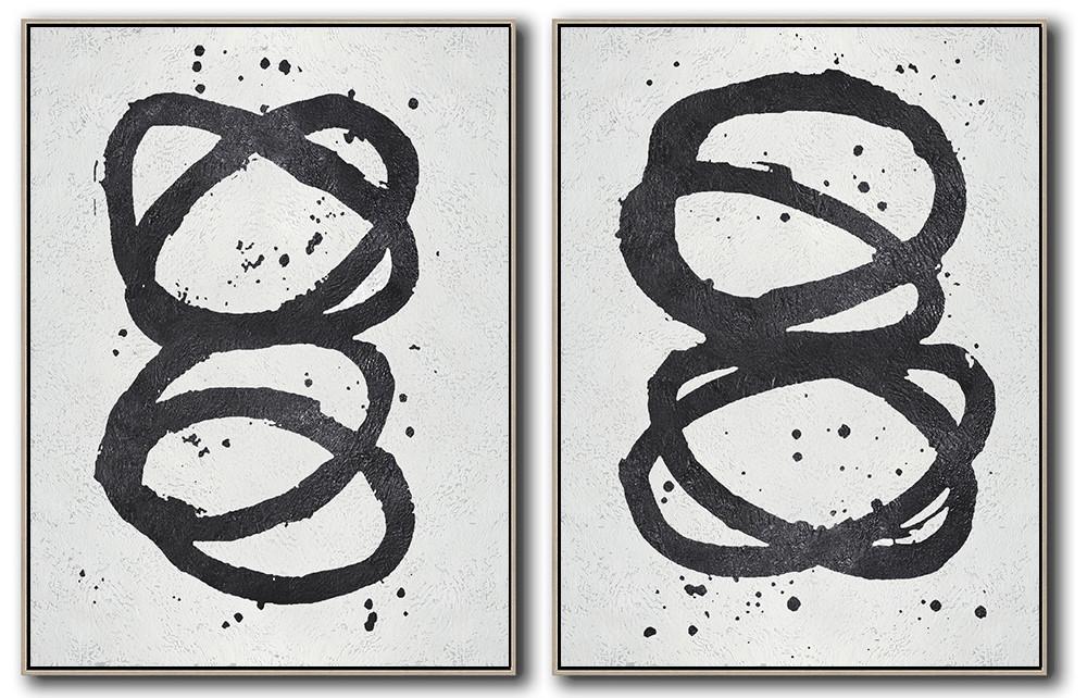 Hand-Painted Set Of 2 Minimal Painting On Canvas - Top Abstract Paintings Double Room Extra Large